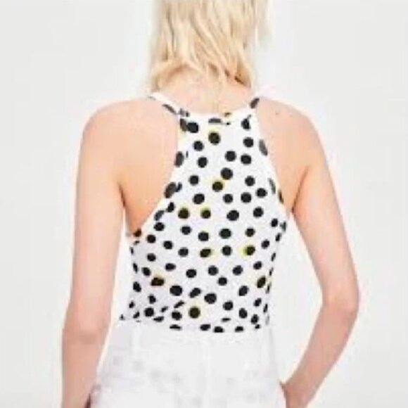 Zara Black and White Polka Dot Ribbed Sleeveless Halter Bodysuit - Size S - Picture 3 of 6